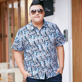 Лето толще и больше цветок рубашка мужской с коротким рукавом большой размер свободный песчаный пляж ветер жировой Рубашка удобрения китайский ветер с коротким рукавом