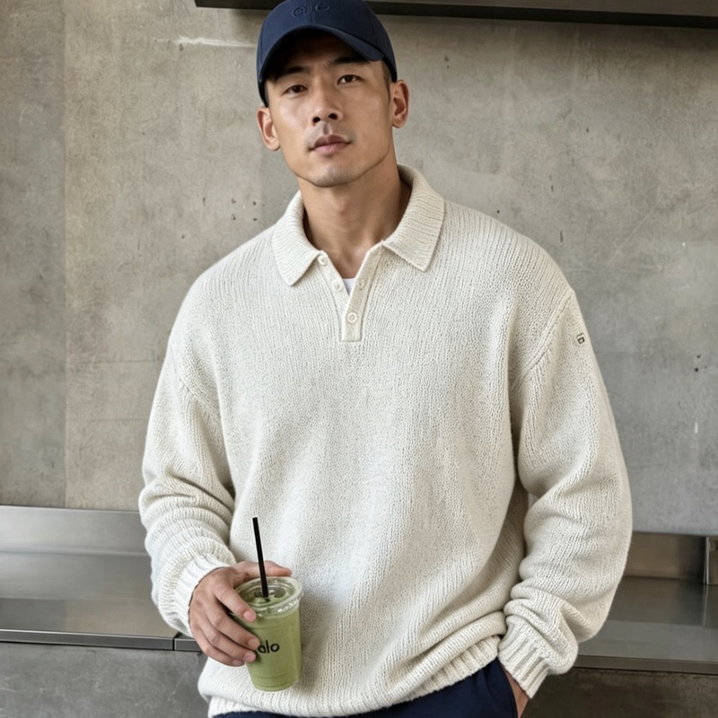 Alo Lapel Knitted Sweater Autumn and Winter Men's Textured Retro Lazy Loose Soft Knitted Long-Sleeved Sweater M3310R Alo Lapel Knitted Sweater Autumn and Winter Men's Textured Retro Lazy Loose Soft Knitted Long-Sleeved Sweater M3310R