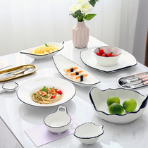 Western food Series Dinner Plate steak plate ceramic tableware breakfast plate Japanese creative simple black line household plate