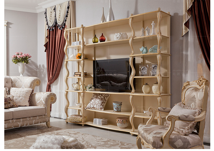 Biệt thự cao cấp toàn nhà tùy chỉnh nội thất phòng khách đặt vải đôi sofa ba chỗ gỗ rắn tủ TV bàn cà phê góc kệ tivi gỗ
