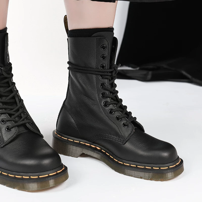 Домашние 10-дырочные Martin boots мужские ботинки высокие мужские и женские ботинки верхний слой с рисунком личи, однотонные автомобильные ботинки