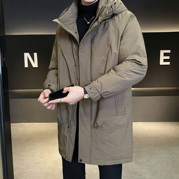 Mid-length men's down jacket winter 2025 new hooded thickened high-end trendy brand men's winter windbreaker jacket