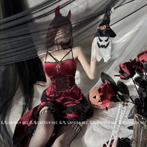 DEC Forbidden Witch Halloween cosplay uniform dark sexy hottie slim suspender dress female