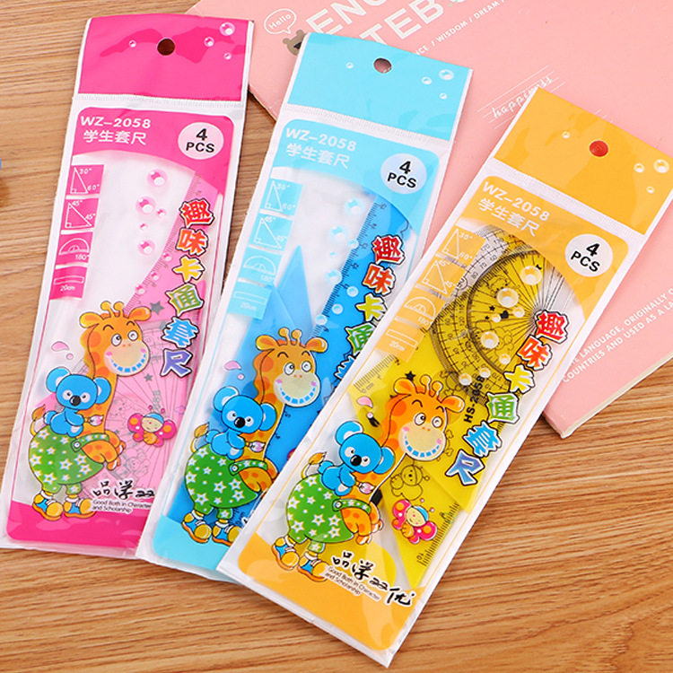 Creative Cartoon Rule Study Stationery Gift Student Four-Piece Giraffe Drawing Ruler Manufacturer Direct Selling