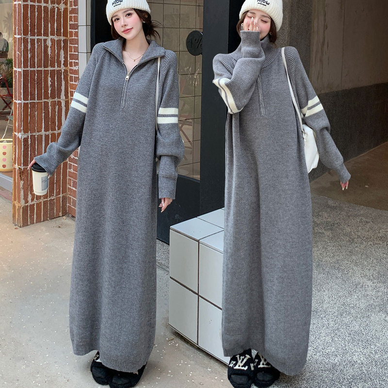 Winter New Plus-Size Women's Clothing for Chubby Women, Slimming and Tummy-Concealing French-Style Lazy Knit Dress, Base Sweater Long Dress