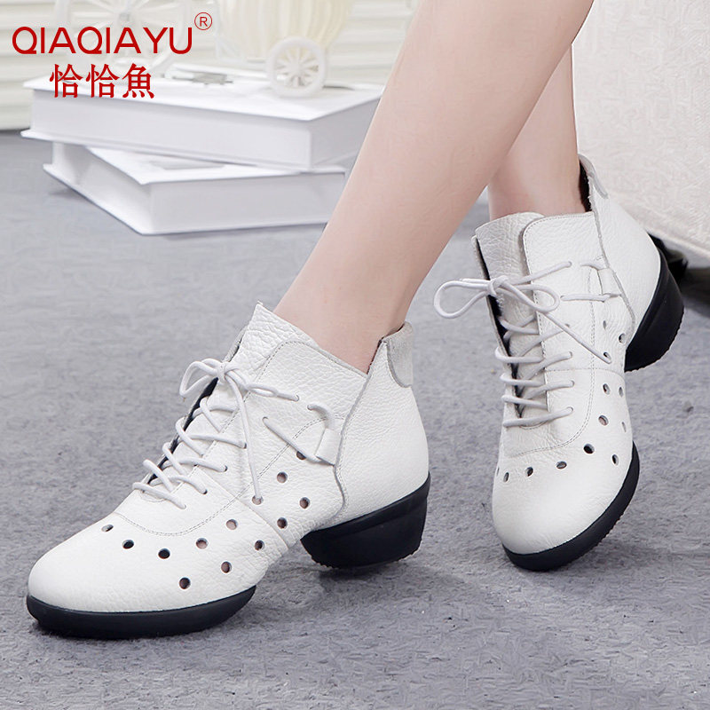 Precisely Fish Spring Autumn Season Bull Leather Dancing Shoes Non-slip Abrasion Resistant Square Dance Women's Shoes Jazz Dance Shoes Outdoor Practice Shoes