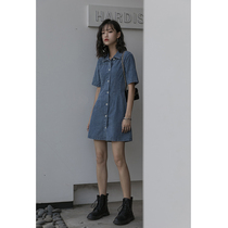  MZ can be sweet and salty denim dress female summer thin 2021 new waist thin slim temperament niche skirt