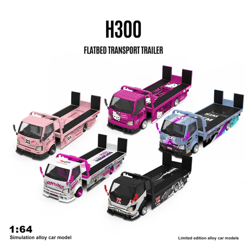 Tm1:64 H300 Flatbed Transport Trailer Kitty Iron Lady Simulation Alloy Car Model Ornament
