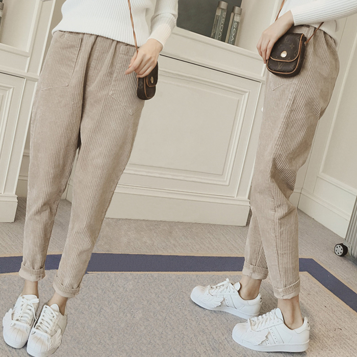 Tide Cards 2021 Autumn winter Korean version Velvet 90% Harynn Pants Loose Casual Pants Casual 100 Ride Light Core Suede Women Pants