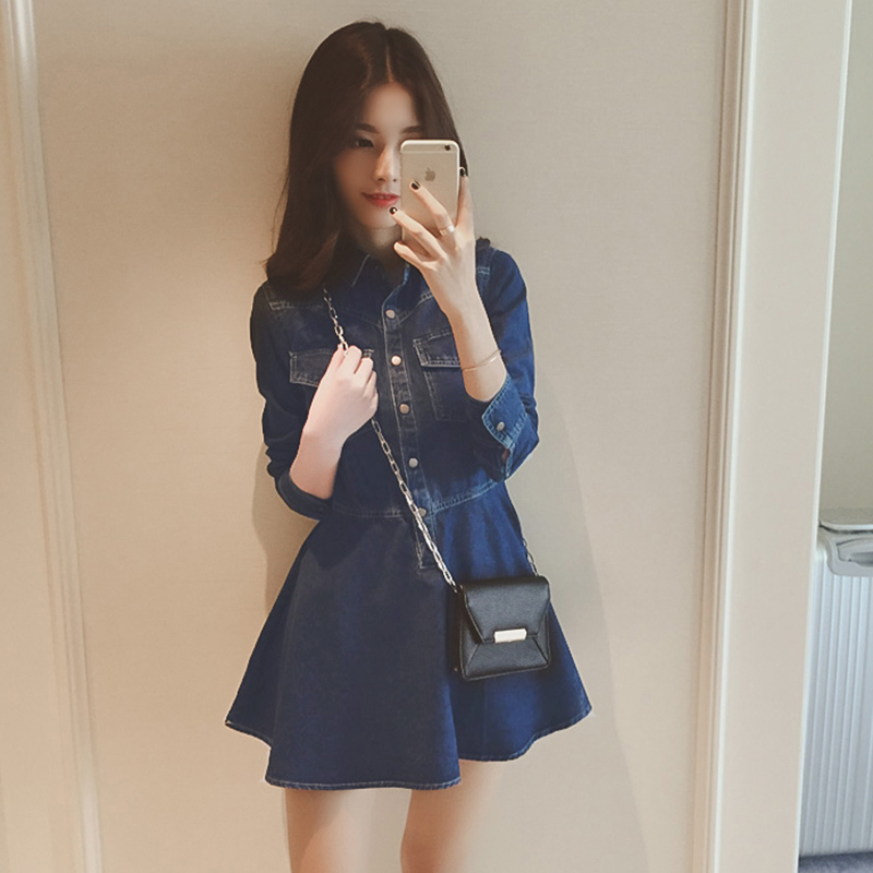 Hong Kong tide brand 2021 spring and autumn new temperament wind thin skirt denim small man long sleeves casual dress woman