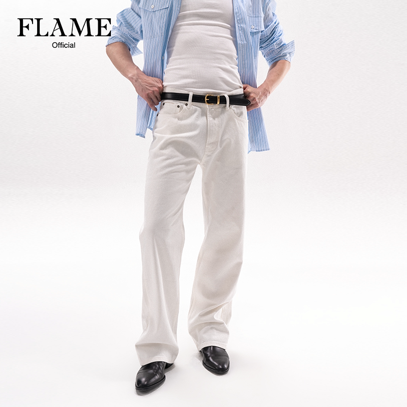 Flame Official “Pure White” Pure White Straight-Leg Jeans Flame Official “Pure White” Pure White Straight-Leg Jeans