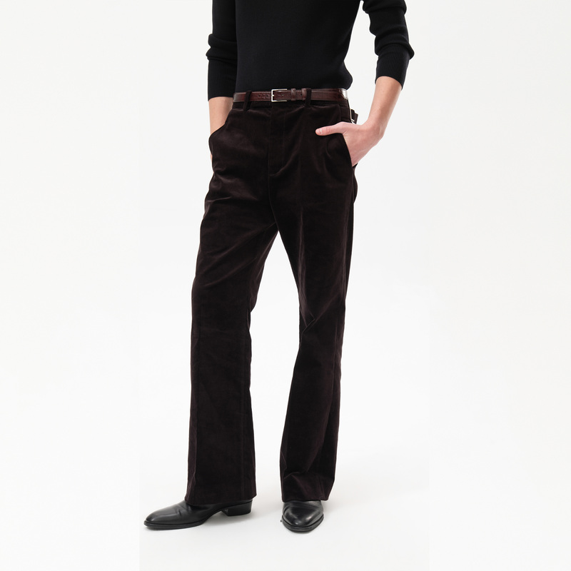 Flame Official Chocolate Corduroy Adjustable Waist Flared Casual Trousers