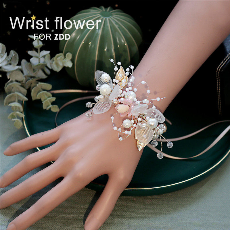 Handcrafted Minima Sweet Knot Wedding Bride Wrist Flower Bridesmaid Sisters Group Hands Flowers Children's Hand Tied Flower Ornaments