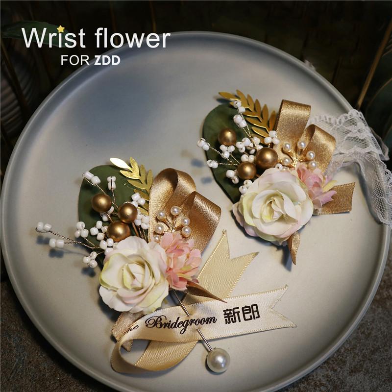 European-style high-end bride and groom wedding wrist flower corsage full set of bridesmaid best man super fairy outdoor wedding accessories