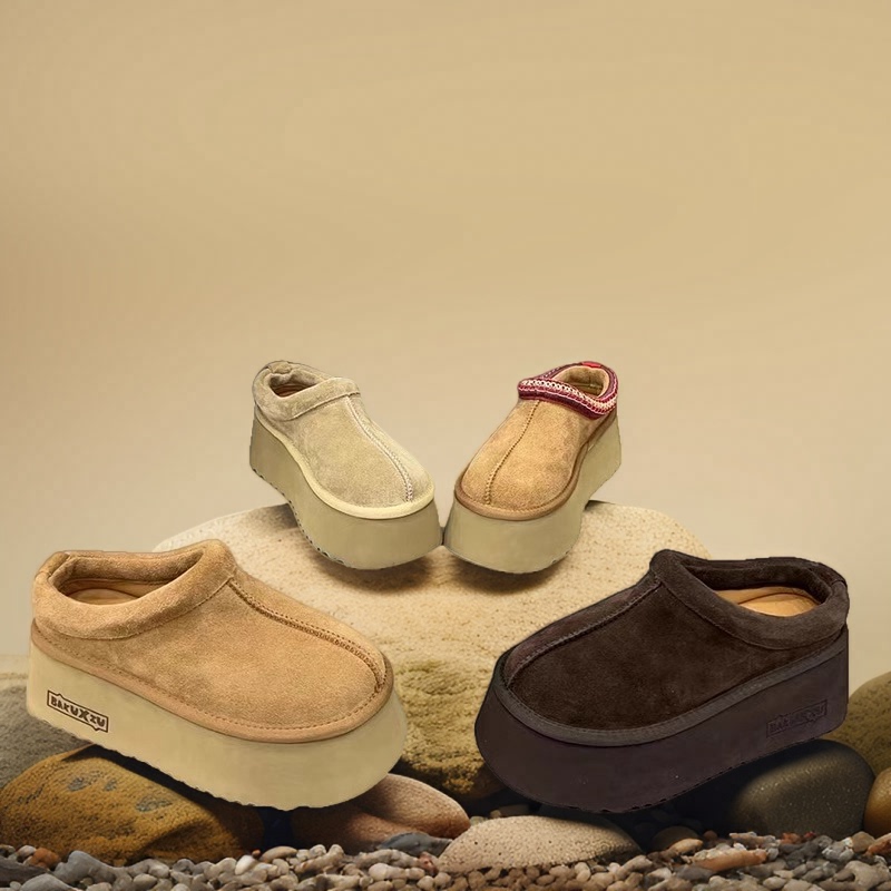 Wool Slip-On Clogs for Women, 2025 Autumn and Winter New Style, Suede Ultra-Light Thick-Soled Platform Furry Shoes, Trendy