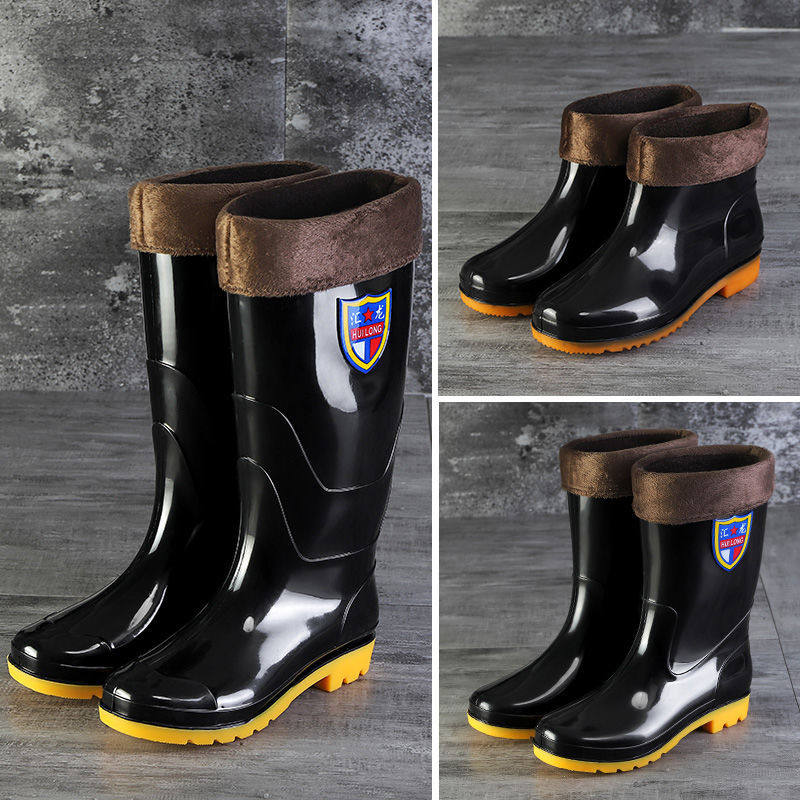 Waterproof Buffalo Fascia Bottom Rain Shoes Men's Rubber Shoes Abrasion Resistant High Cylinder Rain Boots Thickened Water Shoes Non-slip Labor Car Wash Water Boots Worksite