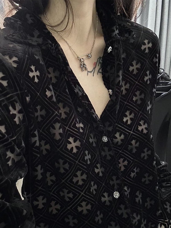 Cross-Pattern Hollow-Out Velvet Long-Sleeve Shirt for Women, Summer Niche Pure Desire High-End Sun-Protection Retro Versatile Top Trendy Cross-Pattern Hollow-Out Velvet Long-Sleeve Shirt for Women, Summer Niche Pure Desire High-End Sun-Protection Retro Versatile Top Trendy