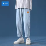 Японские прямые свободные джинсы для отдыха для мальчиков для школьников, трендовые светлые штаны, на шнурках, эластичная талия, в корейском стиле