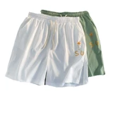 Летние шелковые быстросохнущие шорты, пляжные штаны для влюбленных, оверсайз