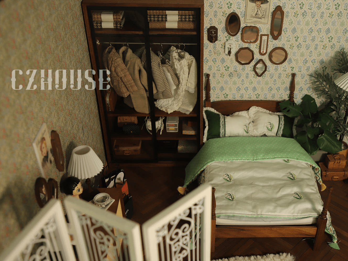 bjd场景道具娃屋 【现货】微缩黑胡桃木复古褶皱台灯（电线可拆卸）陈郎lanczhouse