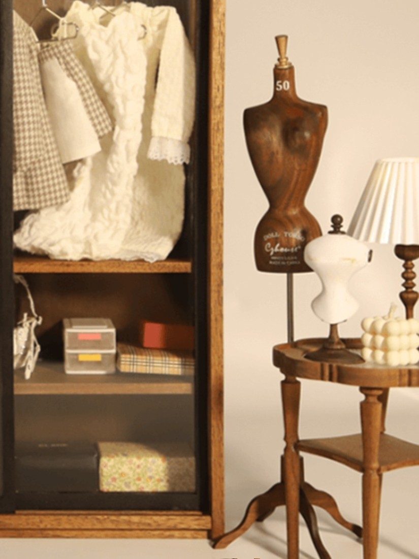 bjd场景道具娃屋 【现货】微缩黑胡桃木复古褶皱台灯（电线可拆卸）陈郎lanczhouse