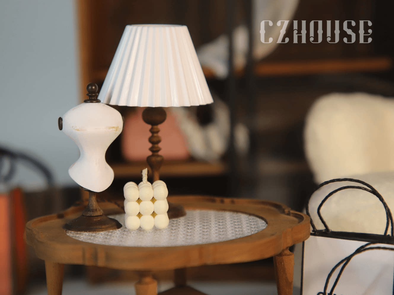 bjd场景道具娃屋 【现货】微缩黑胡桃木复古褶皱台灯（电线可拆卸）陈郎lanczhouse