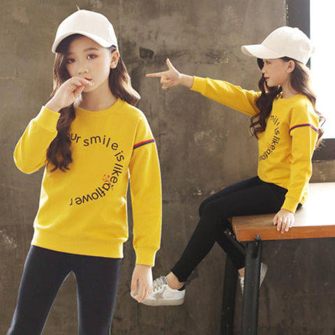 Children's clothing new girls ' spring and autumn base shirt sweater top middle and large child pullover Korean version of casual pure cotton Foreign school