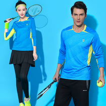 Autumn badminton suit men and women couples set round neck long sleeve trousers ankle-length pants skirt slim slim quick dry breathable