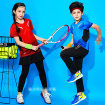 Autumn childrens badminton suit boys and girls quick-drying round neck tennis pants skirt short sleeve sportswear group purchase