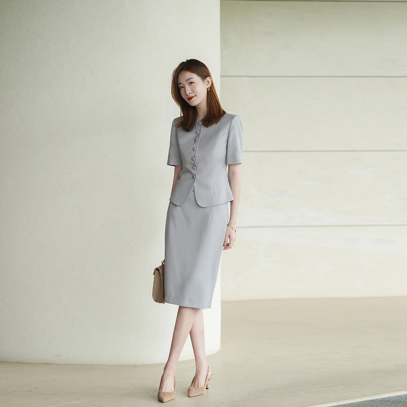 Summer High-End Short-Sleeved Jacket, Professional Skirt Suit, Elegant and Capable Short Top, Slimming Hip-Hugging Skirt Two-Piece Suit