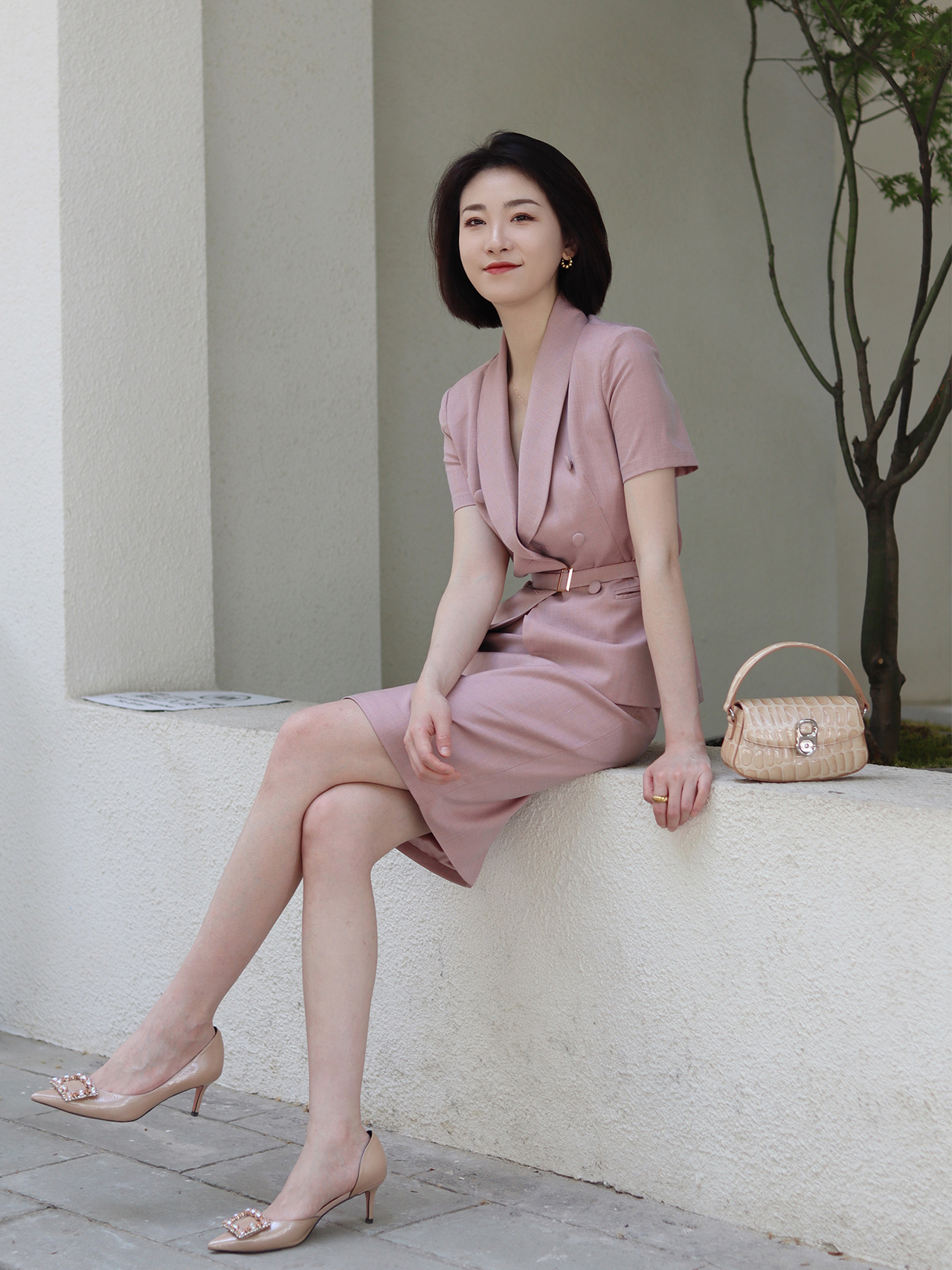 Summer thin commuter career pink short sleeve suit temperament skirt package skirt suit high-end suit