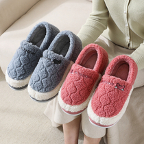 Winter bedroom cotton slippers for women with bags and couples home indoor confinement shoes thick-soled mens non-slip plush warm cotton shoes