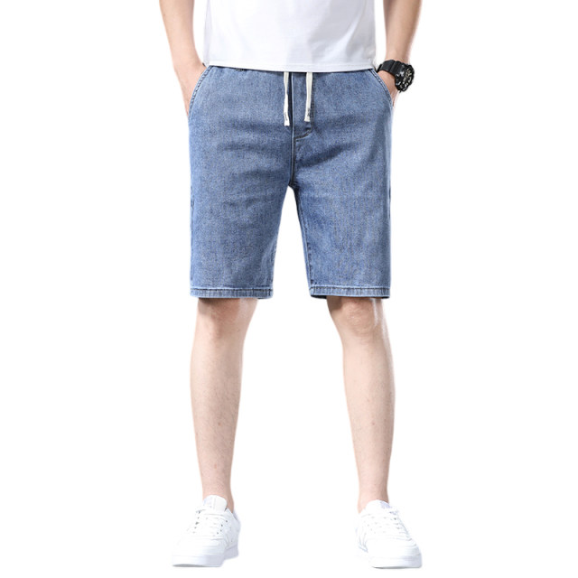 Elastic waist drawstring denim ສັ້ນຜູ້ຊາຍ summer elastic ຂະຫນາດຂະຫນາດໃຫຍ່ວ່າງບາງໄຕມາດ pants ສາມາດ tied ກັບ jodhpurs ສາຍແອວ