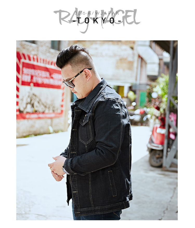 Áo khoác denim nam cộng với phân bón để tăng kích cỡ áo khoác lớn cho người béo mùa thu đông áo khoác mỏng