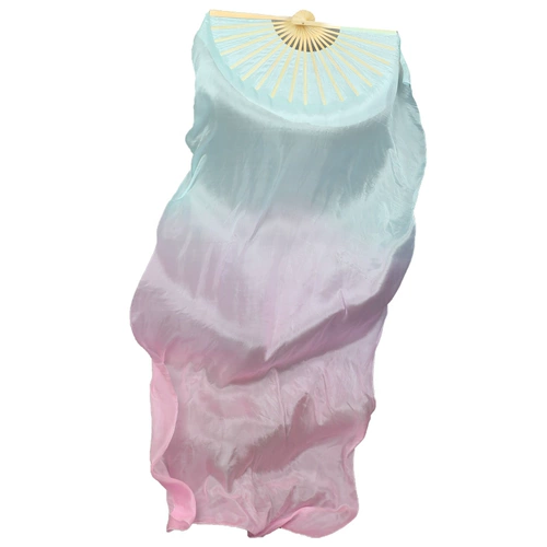 Настоящий шелк Dance Double Fan, настоящий шелк длинный вентилятор красочный шелковый фанат градиент квадратный танец классический танец фанат танца фанат танца