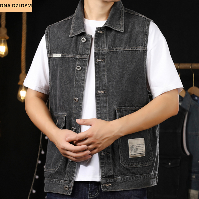 Men's Denim Vest, Spring and Summer Sleeveless Loose Vest, Hong Kong Style Jacket, Thin Workwear Denim Vest for Men
