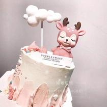 Birthday Cake Decoration Swing Piece Small Deer Pink Bow Tie Dream Plum Blossom Deer Cartoon Deer Paparazzi Baking Plugin