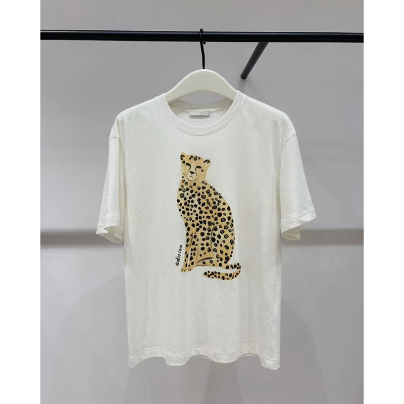 Ed Pure Original In-Stock T-Shirt for Women 2025 Summer Leopard Print Cotton-Linen Short-Sleeve Round-Neck Top Ed Pure Original In-Stock T-Shirt for Women 2025 Summer Leopard Print Cotton-Linen Short-Sleeve Round-Neck Top