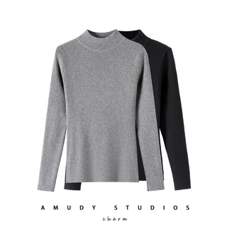 100% Pure Cotton Half-Turtleneck Knit Sweater for Women, 2025 Autumn and Winter New Ribbed Slim-Fit Warm Base Layer Top