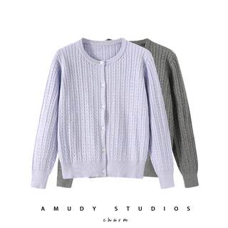 High-Quality 100% Cotton 2025 Spring Knitted Cardigan for Women, Round Neck, Long Sleeves, Combed Cotton, Loose-Fitting Jacket Top