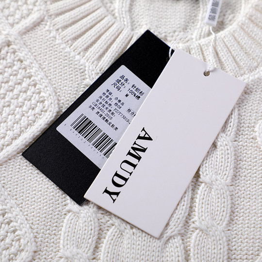 Thickened heavyweight 100% thick knitted twist round neck white sweater for women loose pullover cotton sweater for outer wear in winter