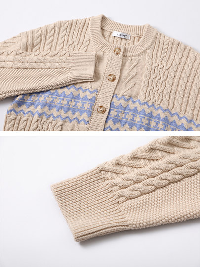 100% cotton Korean style round neck long sleeve knitted cardigan top for women with design twist rope retro twist loose jacket