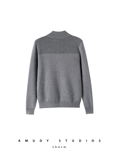 The same 100% cotton autumn and winter men's half-turtle collar zipper knitted cardigan pure cotton stand-up collar sweater jacket on the high branch cabinet