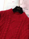 100% cotton red sweater for women in autumn and winter half turtleneck retro twist outer wear lazy style new year animal year knitted sweater