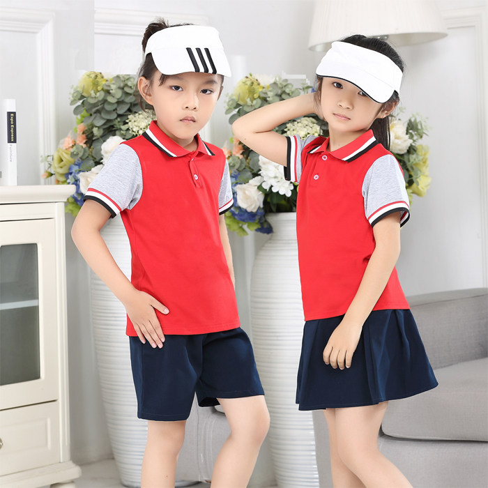 New 2022 Kindergarten Garden Clothing Elementary School Children's School Uniform Children's Clothing Sports Short Sleeve Suit Printed Word Manufacturer Value Pin