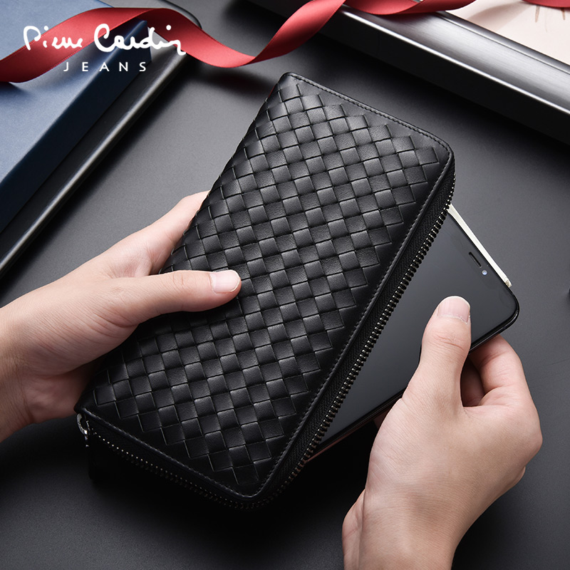 Pilkardon wallet men's long version of braiding woven textured pure real cow leather brand name new hand grab wallet tide card