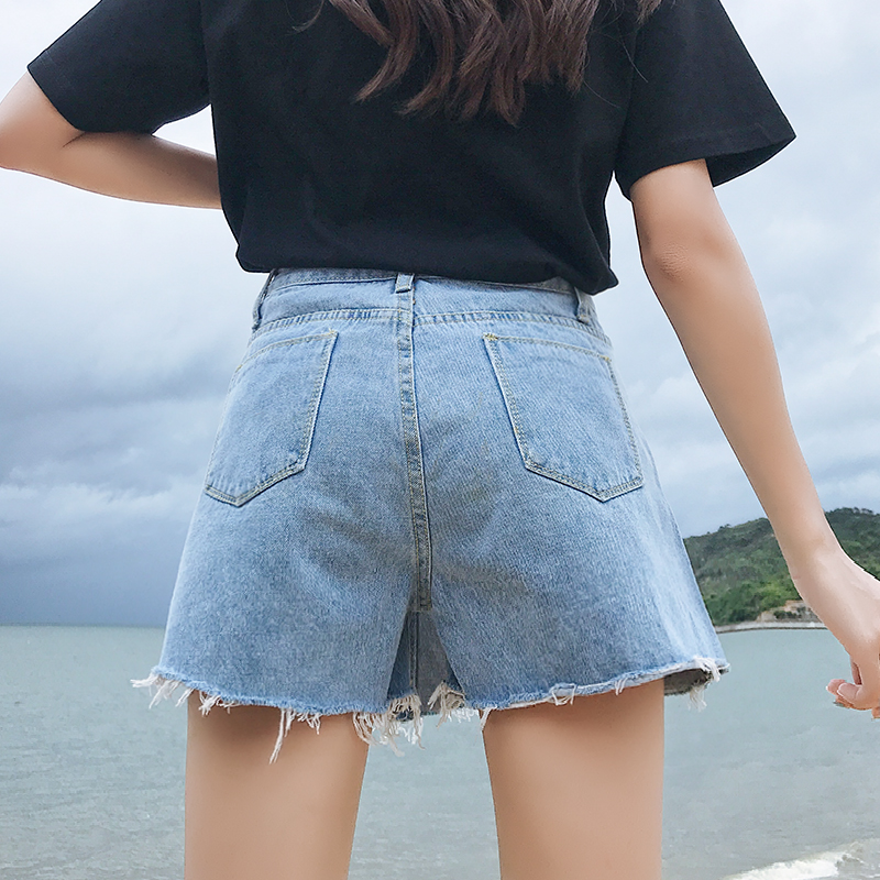 Quần short denim nữ sinh viên Hàn Quốc mùa hè chic nóng quần kích thước lớn 200 pounds chất béo mm lỏng mỏng rộng chân quần váy quần bò nữ ống rộng