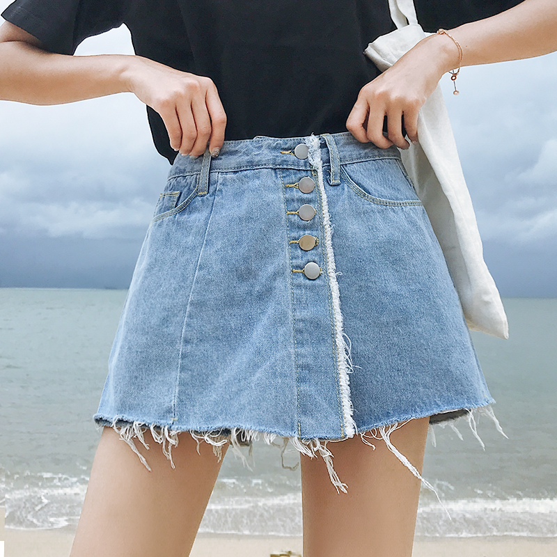 Quần short denim nữ sinh viên Hàn Quốc mùa hè chic nóng quần kích thước lớn 200 pounds chất béo mm lỏng mỏng rộng chân quần váy quần bò nữ ống rộng