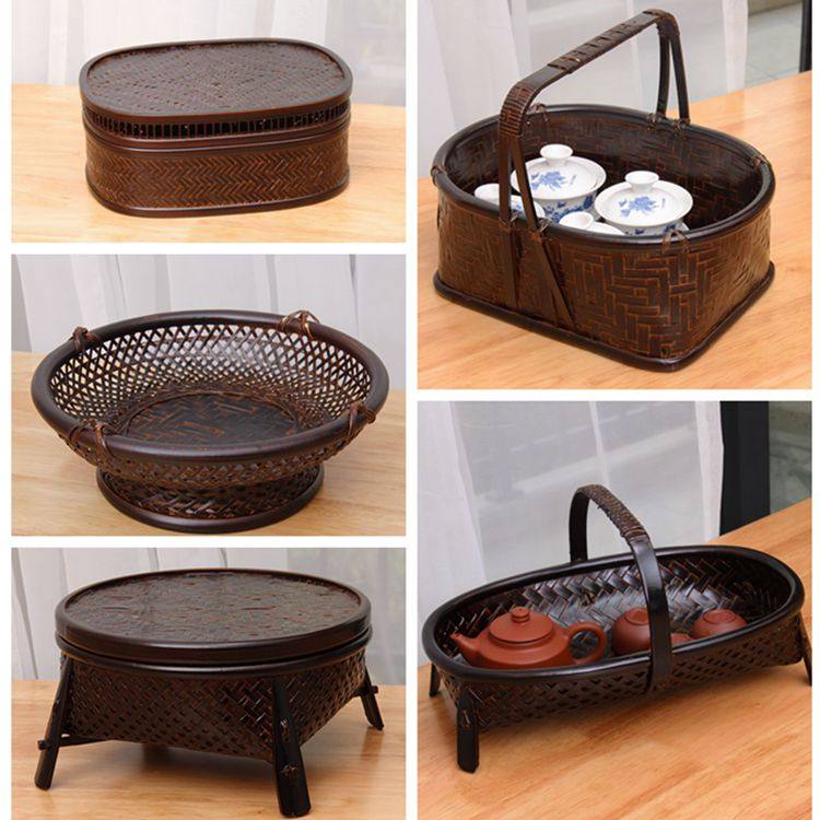 Day-style bamboo woven large lacquer with lid tea set containing box containing basket Baskets Bamboo chicket lacquerware Tea track Zero fit