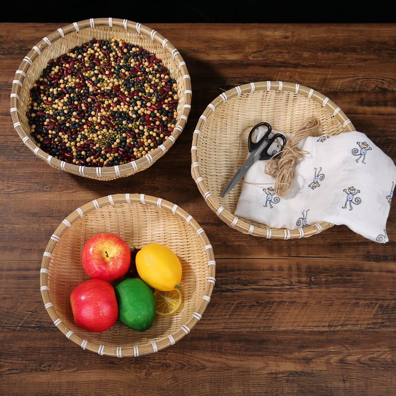 Bamboo fruit dish round collection basket farm bamboo products household fruit basket wash dishes dry bamboo sieve